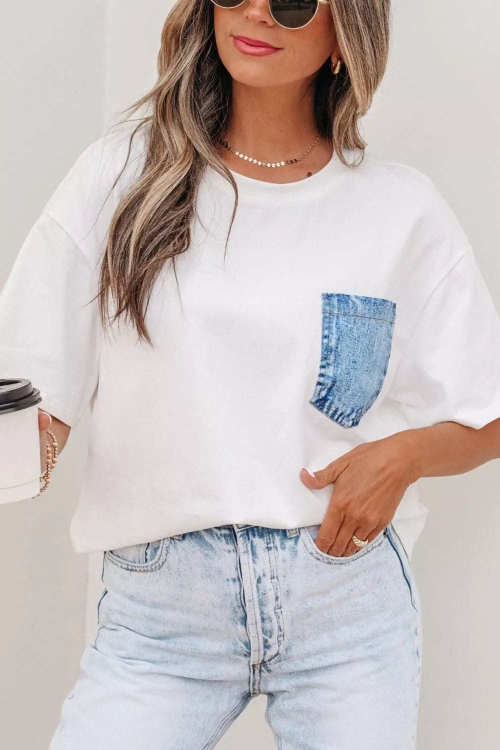 Color Block Chest Pocket Patched Casual Short Sleeve Top New Era Fashion LLc