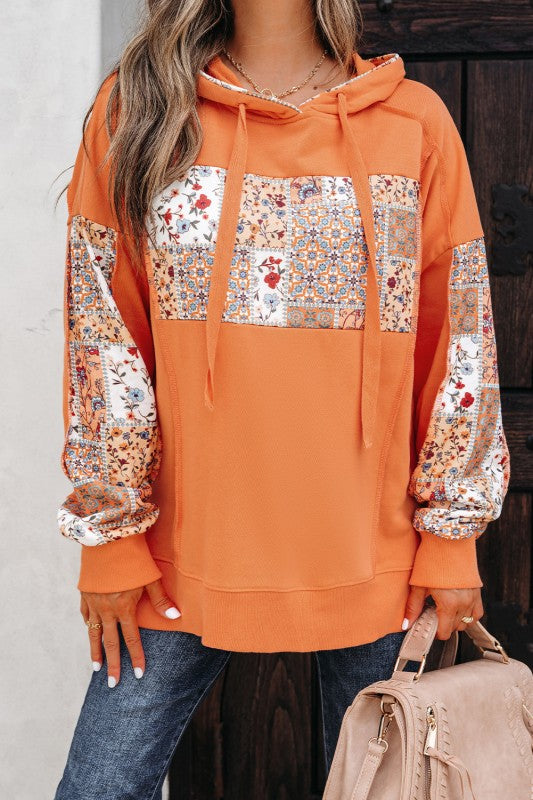 Floral Patchwork Drawstring Hoodie Shop Style & More | Fresh Looks, Everyday Deals & Free Shipping