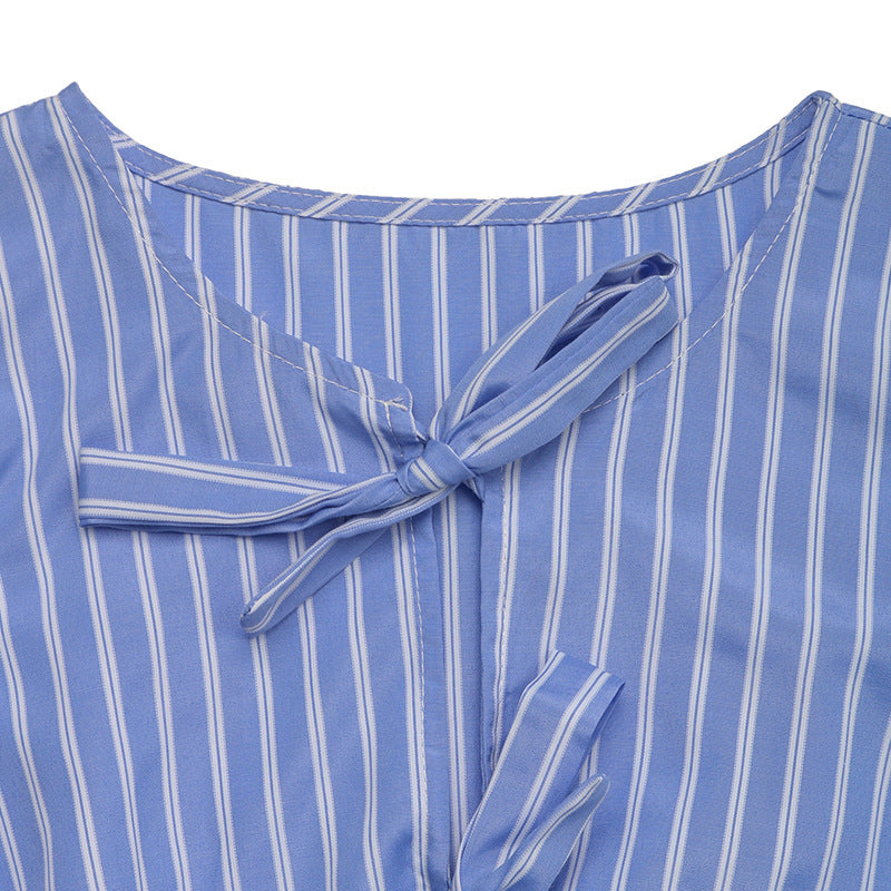 Women’s Striped Tie-Front Puff Sleeve Mini Dress FitiqueFit