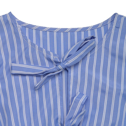 Women’s Striped Tie-Front Puff Sleeve Mini Dress FitiqueFit