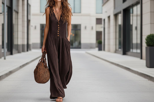 Women’s Loose V-Neck Sleeveless Wide-Leg Jumpsuit FitiqueFit