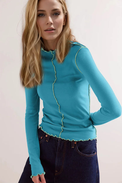 Basic Bae Contrast Trim Mock Neck Long Sleeve T-Shirt New Era Fashion LLc