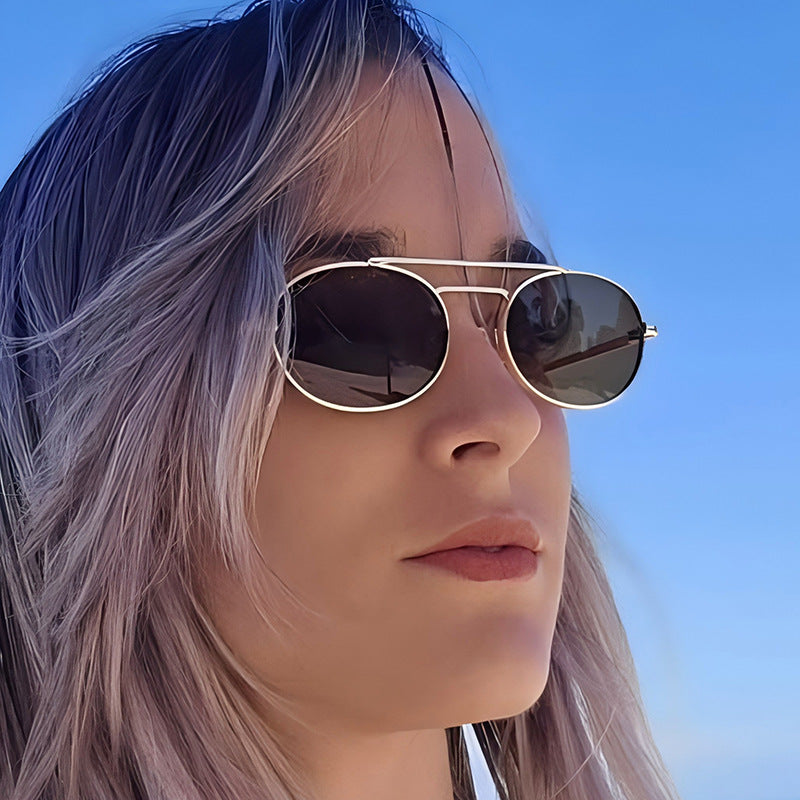 Retro Oval Dual-Beam Metal Sunglasses | UV Protection FitiqueFit