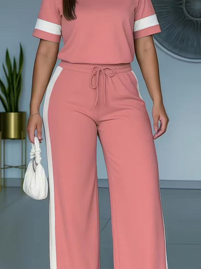 Women's Color-Block Contrast 2-Piece Outfit – Top & Pants Set FitiqueFit