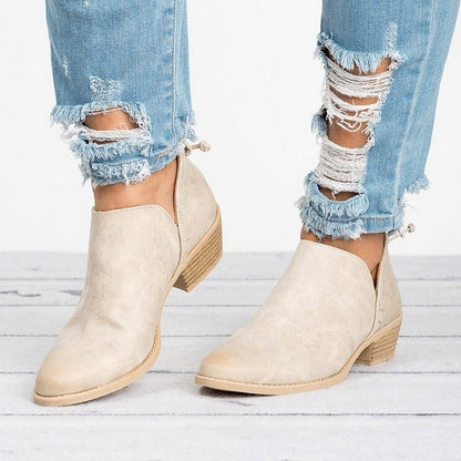 Women's Retro Chunky Heel Ankle Boots – Block Heel Faux Suede FitiqueFit