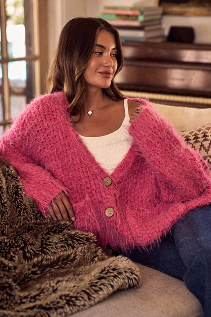 SO ME Soft Touch Hairy Loose Fit Cozy Sweater Cardigan FitiqueFit