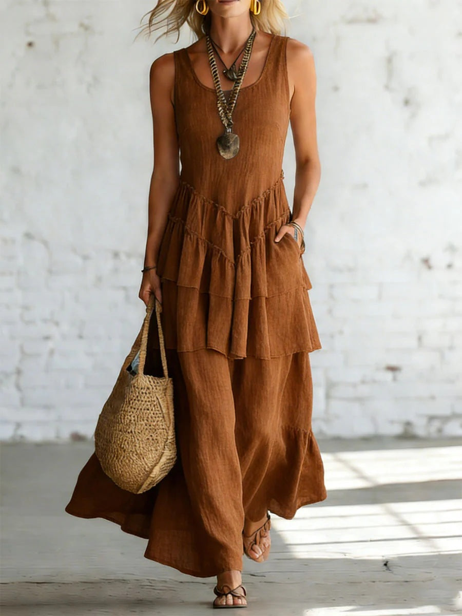 Women's Cotton Linen Sleeveless Loose Maxi Dress FitiqueFit