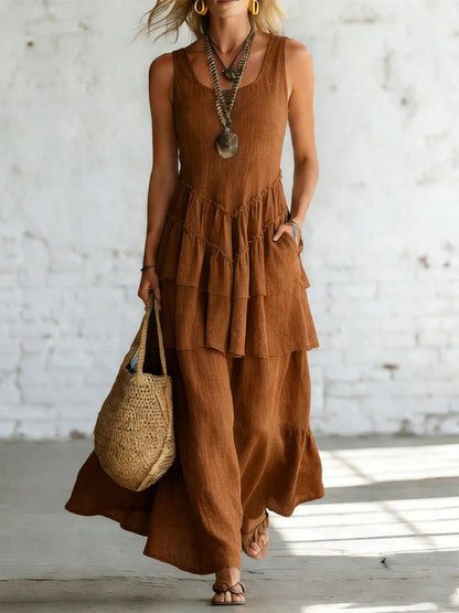 Women's Cotton Linen Sleeveless Loose Maxi Dress FitiqueFit