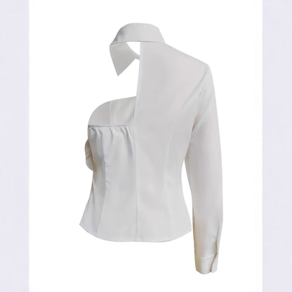 White Blouse With A One-shoulder TOP See size chart under “more details” The Fashion Celestial