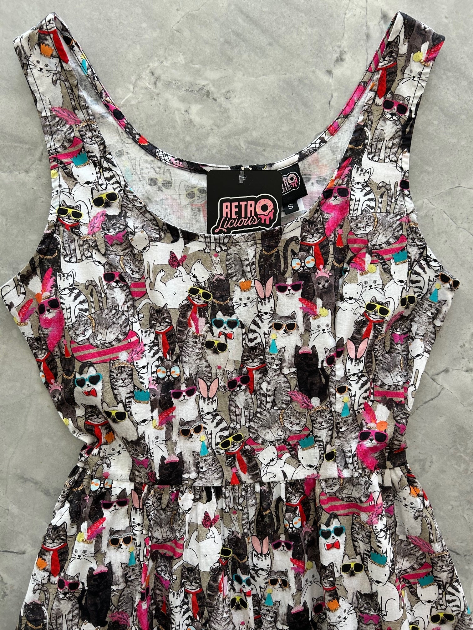 Cool Cats Shorter Length Fit & Flare Dress Retrolicious