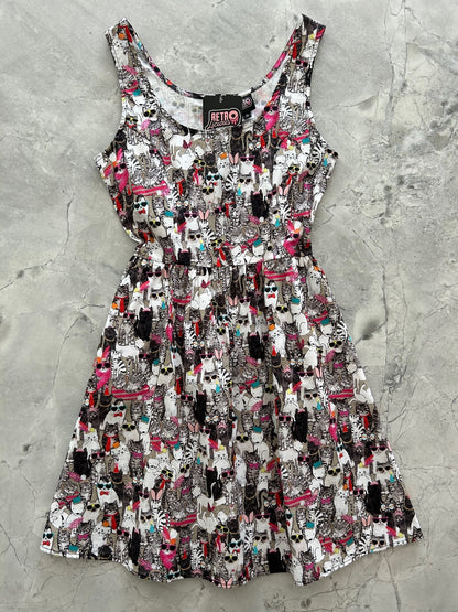 Cool Cats Shorter Length Fit & Flare Dress Retrolicious