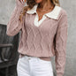 🧶 Women’s Lapel V-Neck Color-Block Long-Sleeve Pullover Sweater FitiqueFit