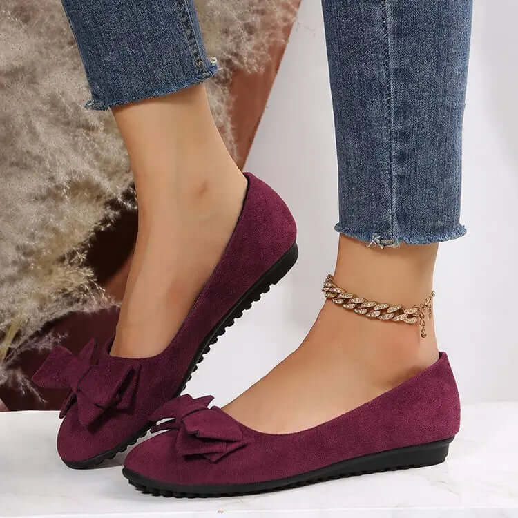 Women's Bow Flat Shoes Plus Size - Suede Casual Gommino SnagBag