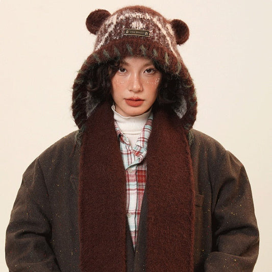 Women’s Cute Bear Ear Knitted Hat – Warm Ear-Covering Winter Beanie FitiqueFit