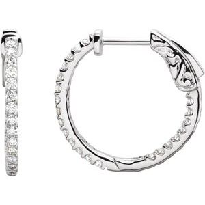 Platinum 1/2 CTW Natural Diamond Inside-Outside 19 mm Hinged Hoop Earrings Ethereal Legacy Boutiques