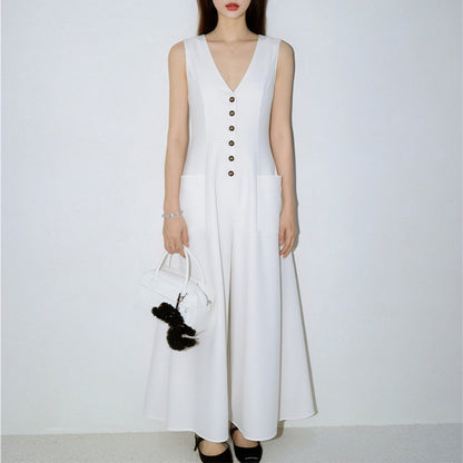 Women's V-Neck Sleeveless Button-Up Pencil Dress FitiqueFit