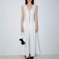 Women's V-Neck Sleeveless Button-Up Pencil Dress FitiqueFit