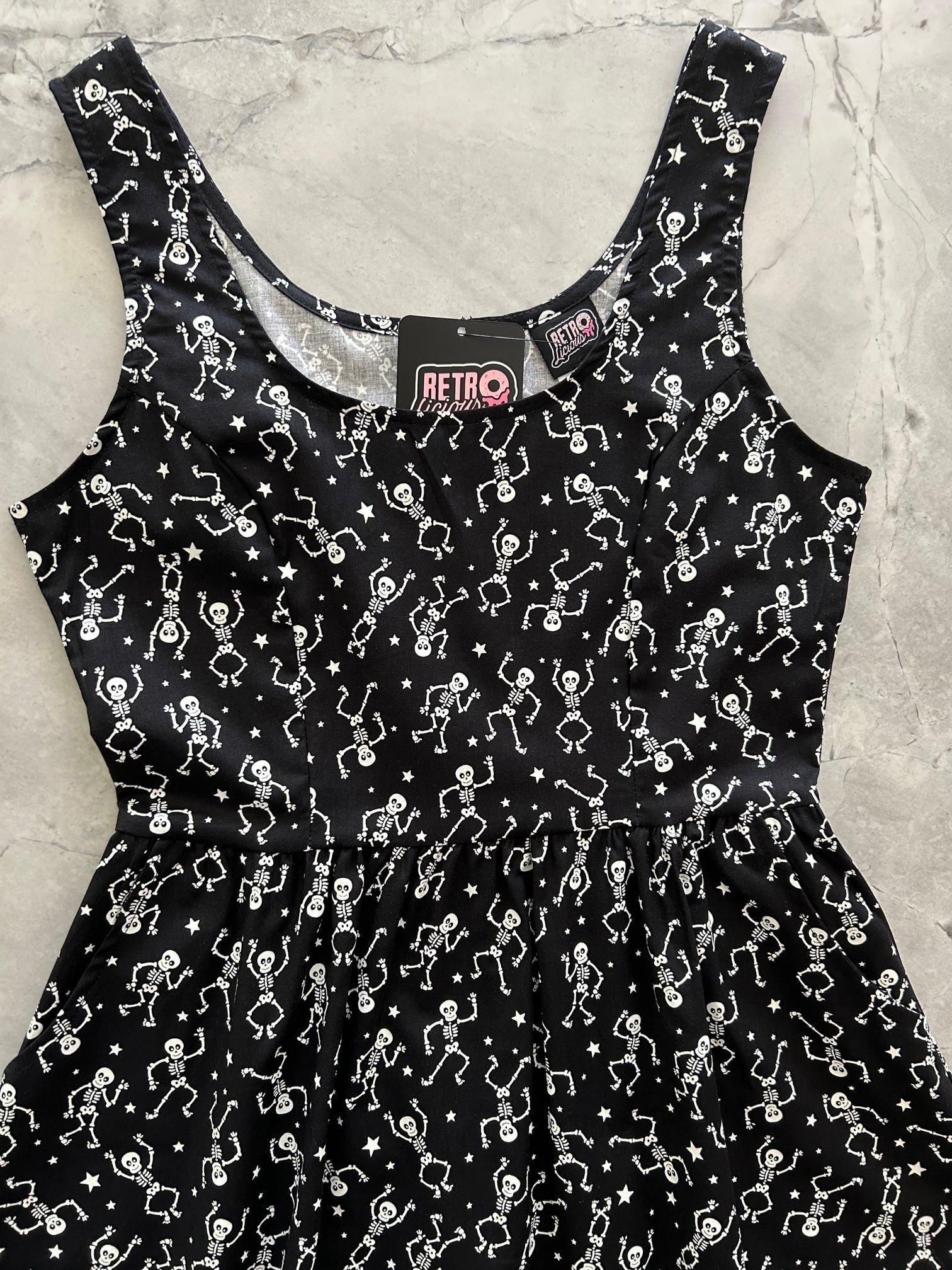 Glow in the Dark Dancing Skeletons Fit & Flare Dress - XS only Retrolicious