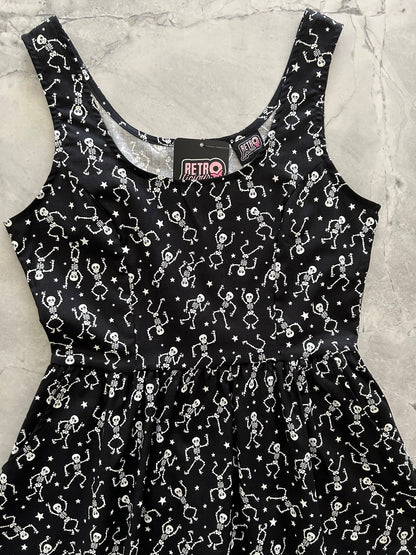 Glow in the Dark Dancing Skeletons Fit & Flare Dress - XS only Retrolicious