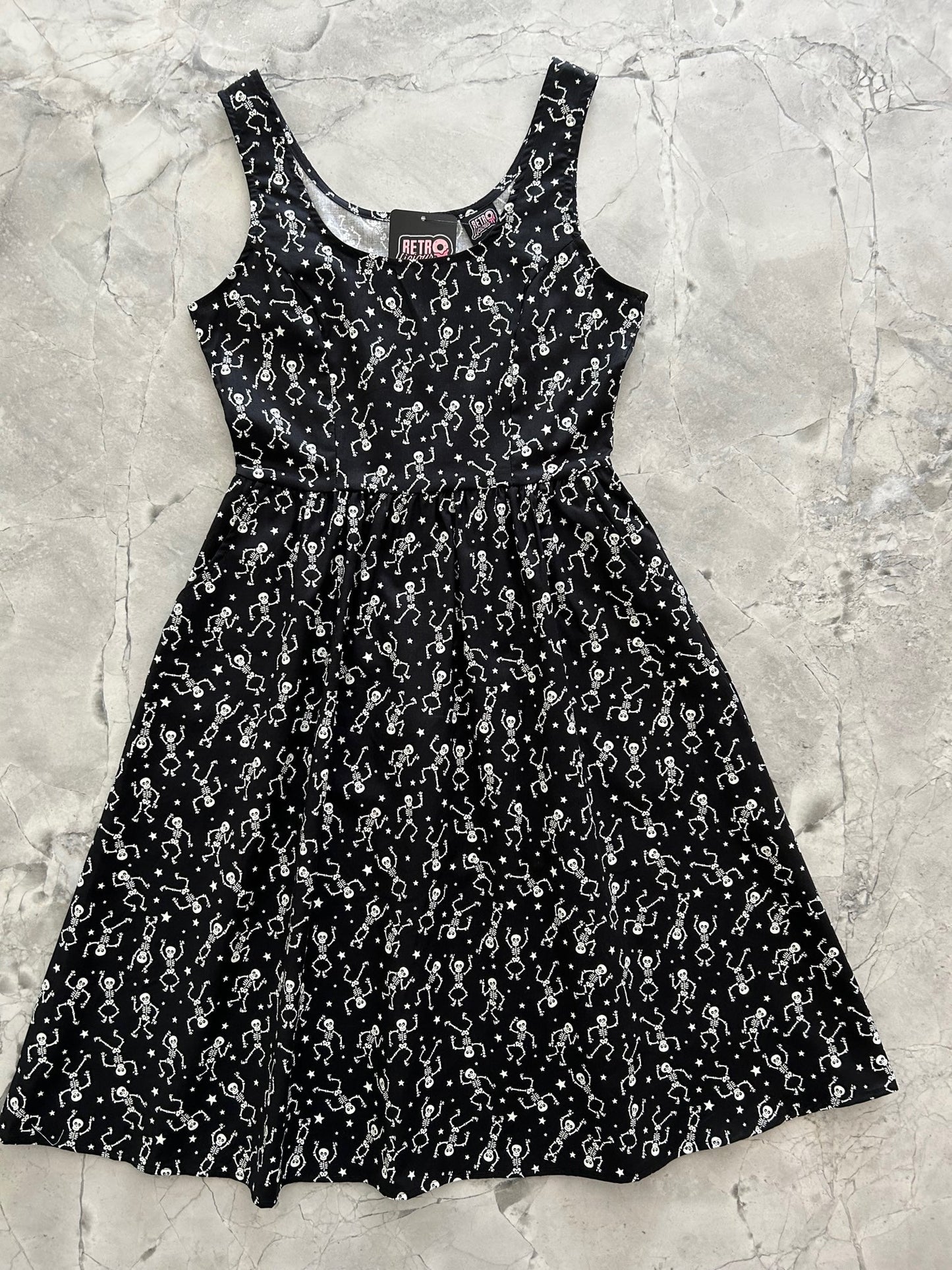 Glow in the Dark Dancing Skeletons Fit & Flare Dress - XS only Retrolicious