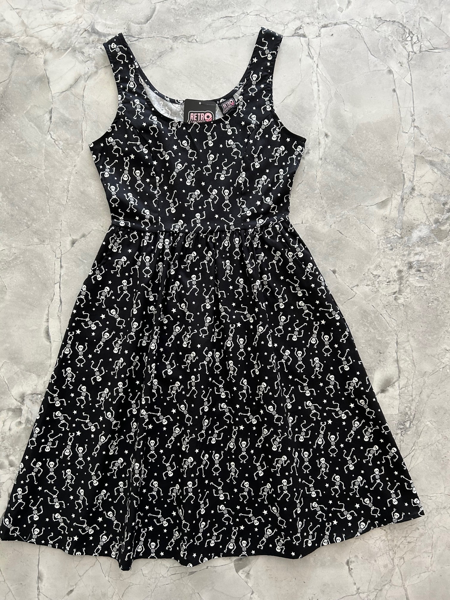Glow in the Dark Dancing Skeletons Fit & Flare Dress - XS only Retrolicious