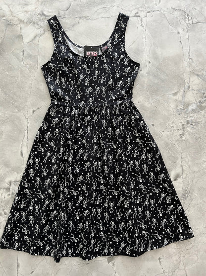 Glow in the Dark Dancing Skeletons Fit & Flare Dress - XS only Retrolicious