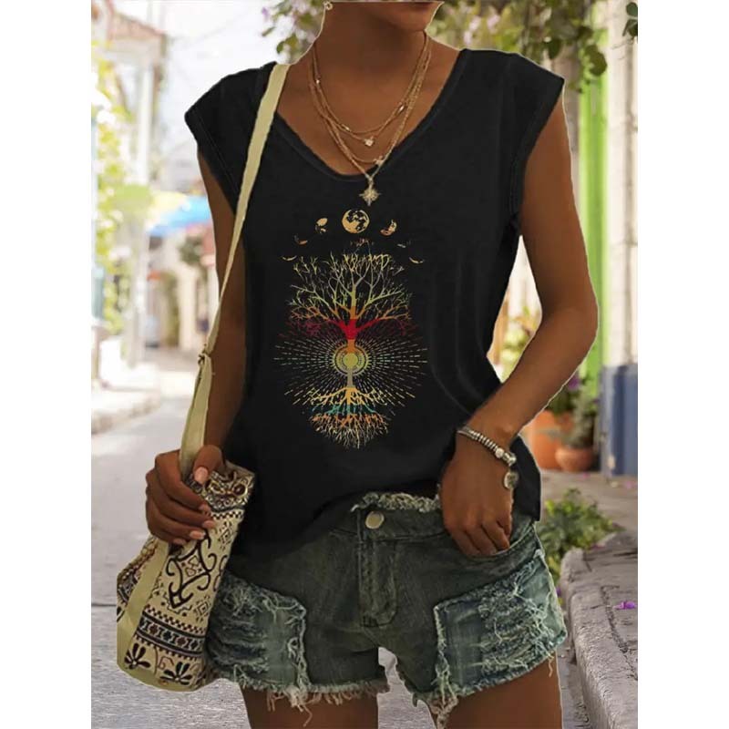 Women's Bohemian Moon And Tree Graphic Tee FitiqueFit