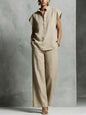 Women's Casual Sleeveless Top & Full-Length Pants Two-Piece Set FitiqueFit