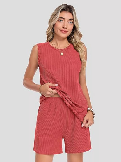 Casual Ribbed Knit Sleeveless Top and Shorts Set New Era Fashion LLc
