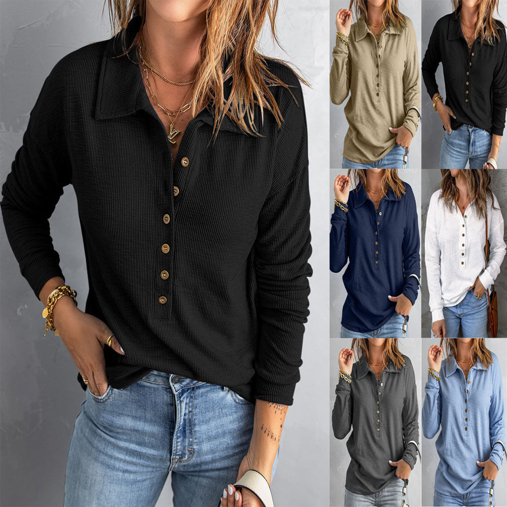 Women's Loose Fit Long Sleeve Knit Top – Button Detail, S–5XL FitiqueFit