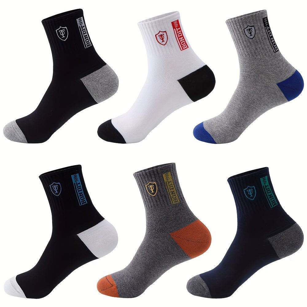 6-Pack Minimalist Casual Letter Mid-Calf Socks, Breathable Business Men's Socks NovaCart