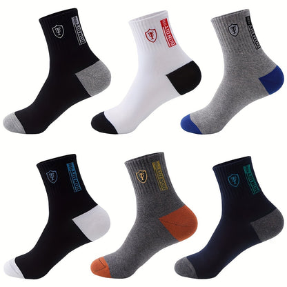 6-Pack Minimalist Casual Letter Mid-Calf Socks, Breathable Business Men's Socks NovaCart