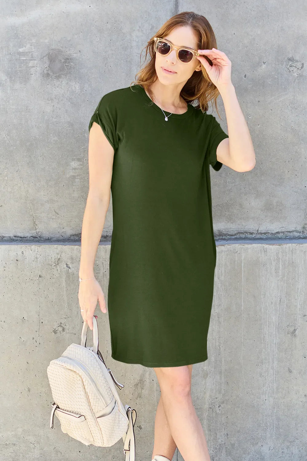 Basic Bae Full Size Round Neck Short Sleeve Dress with Pockets New Era Fashion LLc