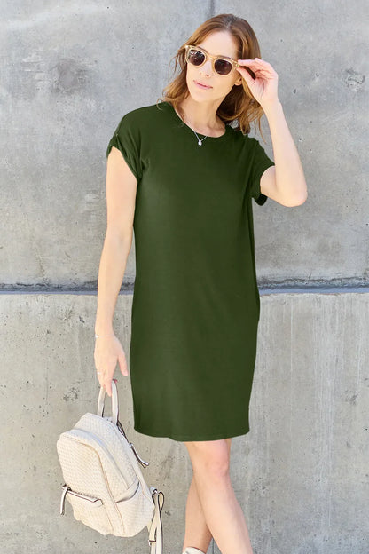Basic Bae Full Size Round Neck Short Sleeve Dress with Pockets New Era Fashion LLc