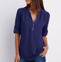 Women's Short-Sleeve Zip V-Neck Loose Top FitiqueFit