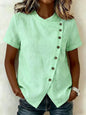 Women's Cross-Neckline Asymmetrical Hem Cotton Linen Top – Loose Fit FitiqueFit