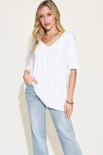 Basic Bae Full Size Bamboo V-Neck Drop Shoulder T-Shirt New Era Fashion LLc