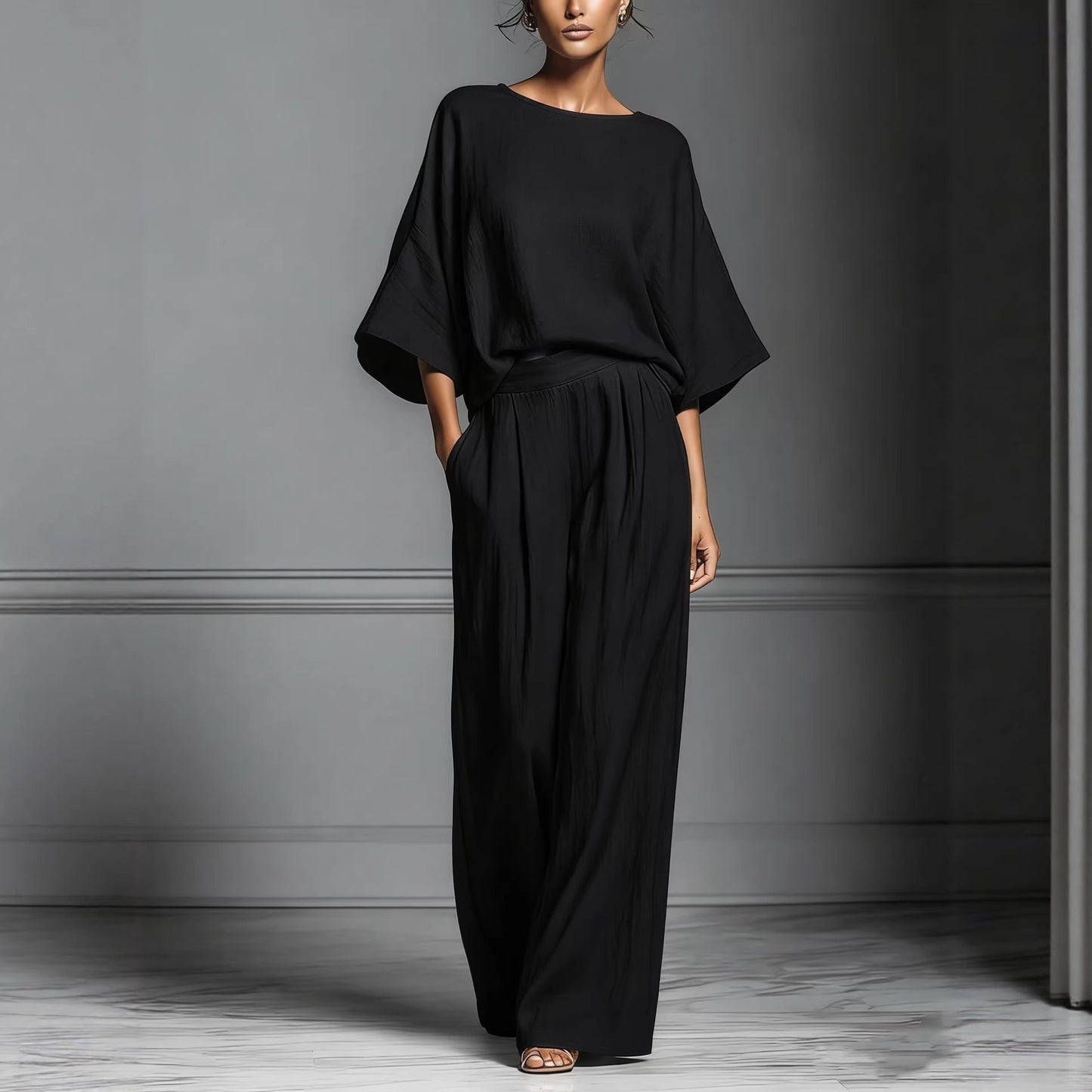 Women’s Flared-Sleeve Linen Suit Two Piece Set FitiqueFit