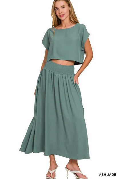 Zenana Heavy Woven Span Crop Tee & Skirt Set West2East Surf