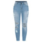 THUNDER STAR Womens Stretch Ripped Cropped Jeans Mid Rise Distressed Casual Denim Pants Light Blue L New Era Fashion LLc