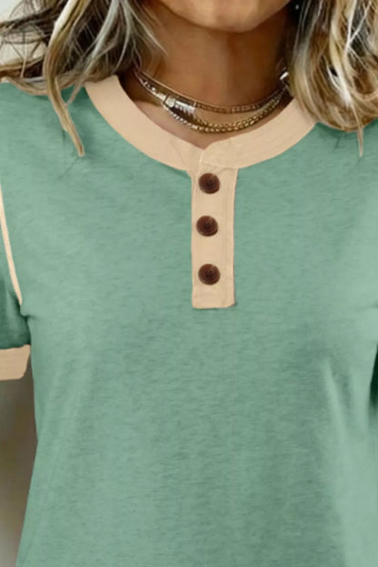Casual Short Sleeve Button Detail Blouse New Era Fashion LLc