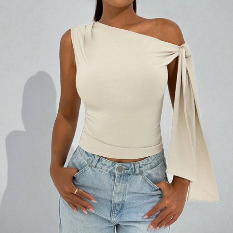 Women’s One-Shoulder Asymmetrical Tie Shoulder Top – Going Out & Party Shirt FitiqueFit
