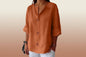 Women's V-Neck Cotton Linen Buttoned Blouse FitiqueFit