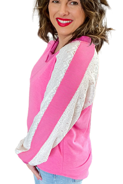 Bonbon Lace Patchwork Corded Trim Plus Size Long Sleeve Top Garden Naked Curves