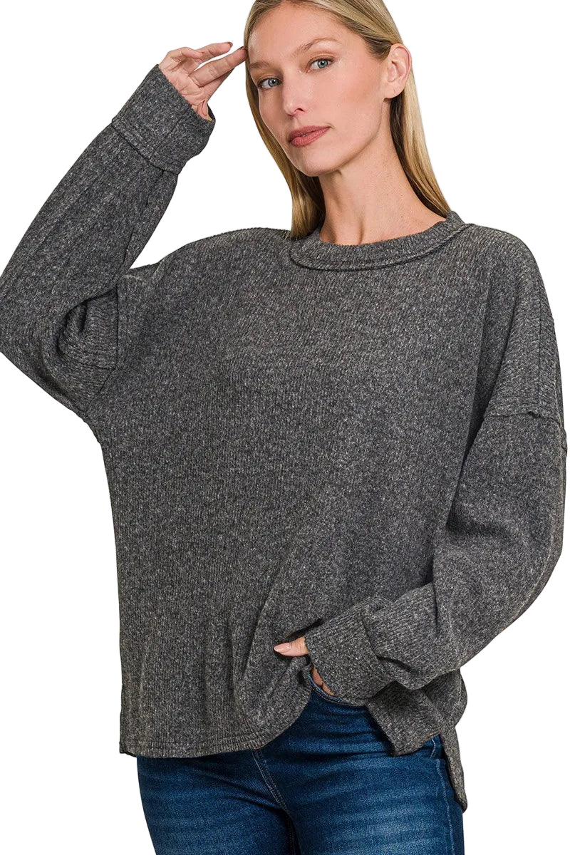 Zenana Full Size Brushed Ribbed Hacci Drop Shoulder Sweater Plus Size Garden Naked Curves