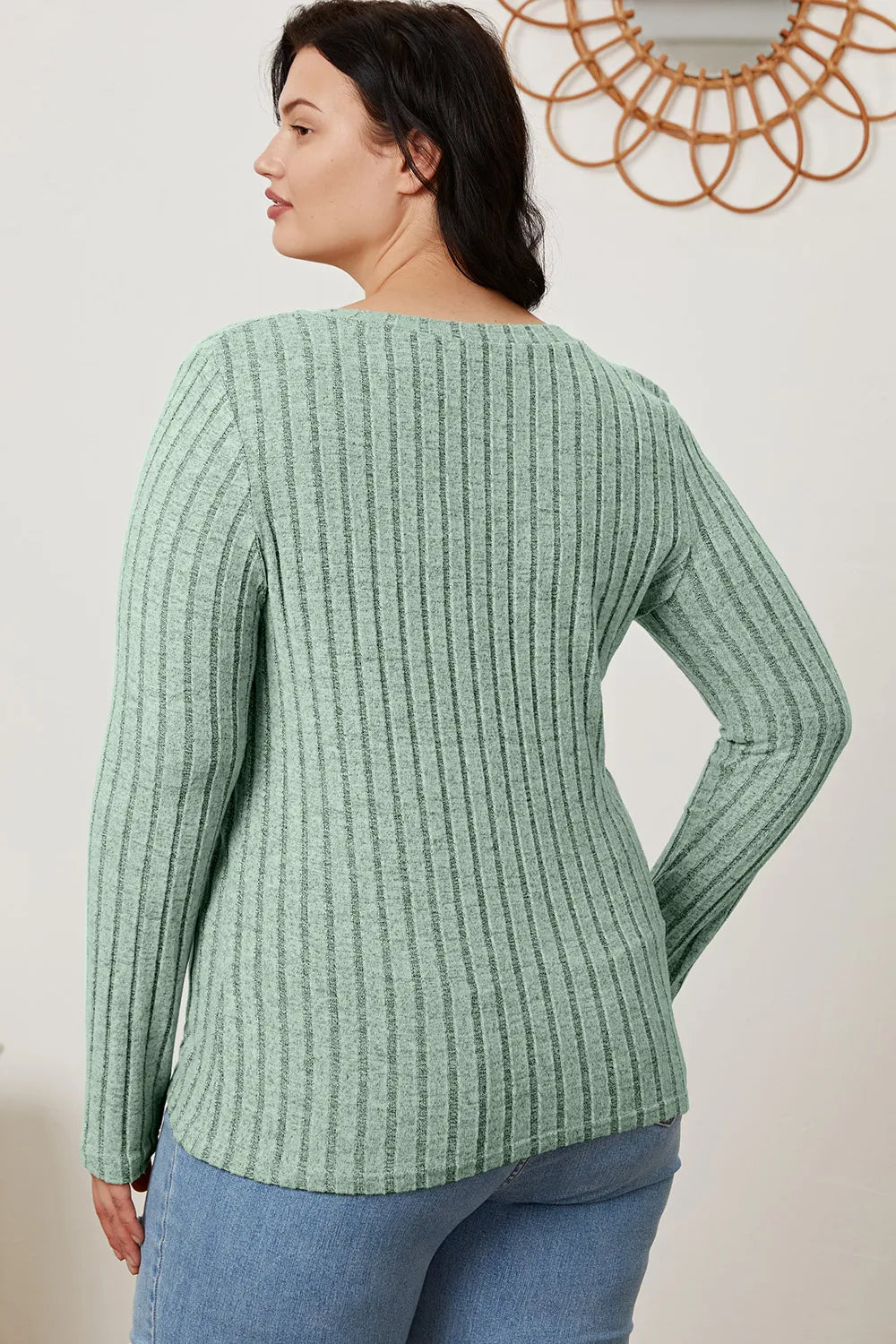 Basic Bae Full Size Ribbed V-Neck Long Sleeve T-Shirt New Era Fashion LLc