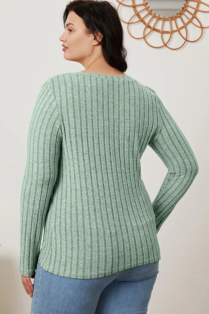 Basic Bae Full Size Ribbed V-Neck Long Sleeve T-Shirt New Era Fashion LLc
