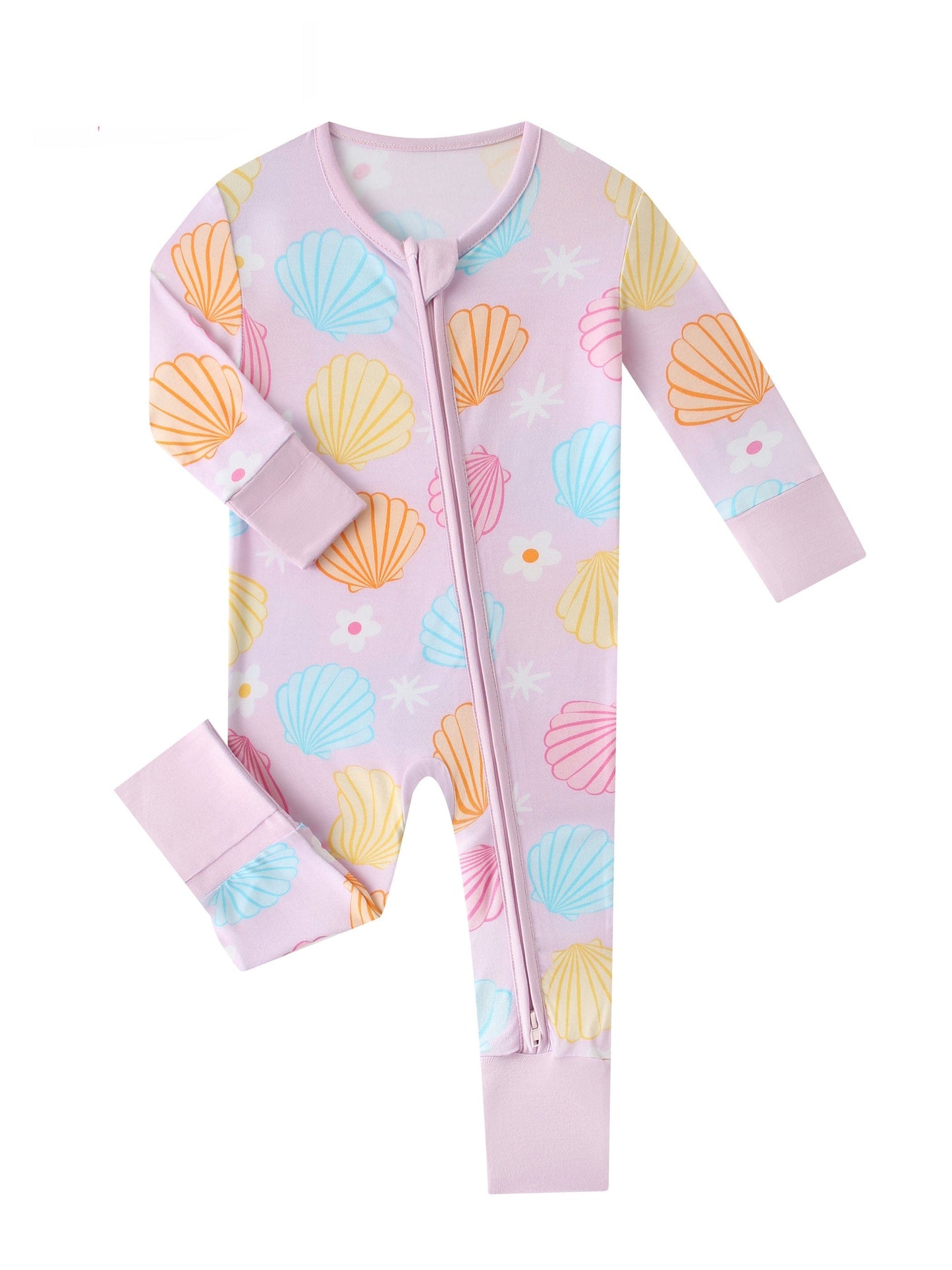 Posh TOT Pastel Seashell Bamboo Baby Convertible Zippy Romper  CINCO DE MAYO PROMO - FINAL SALE Charlies Project Kids