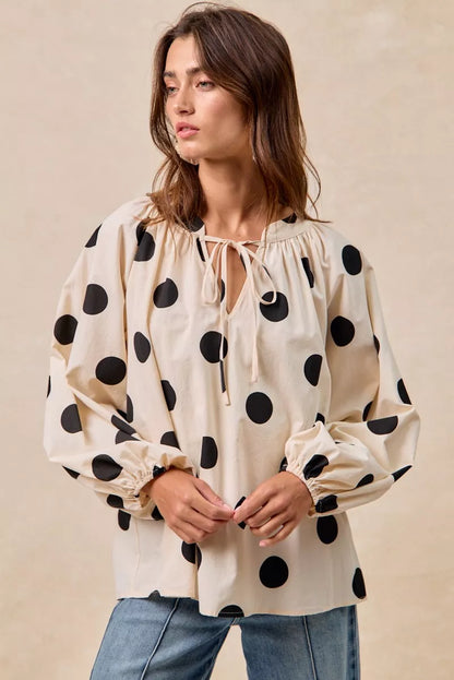BiBi Polka Dot Exaggerated Balloon Sleeves Blouse FitiqueFit