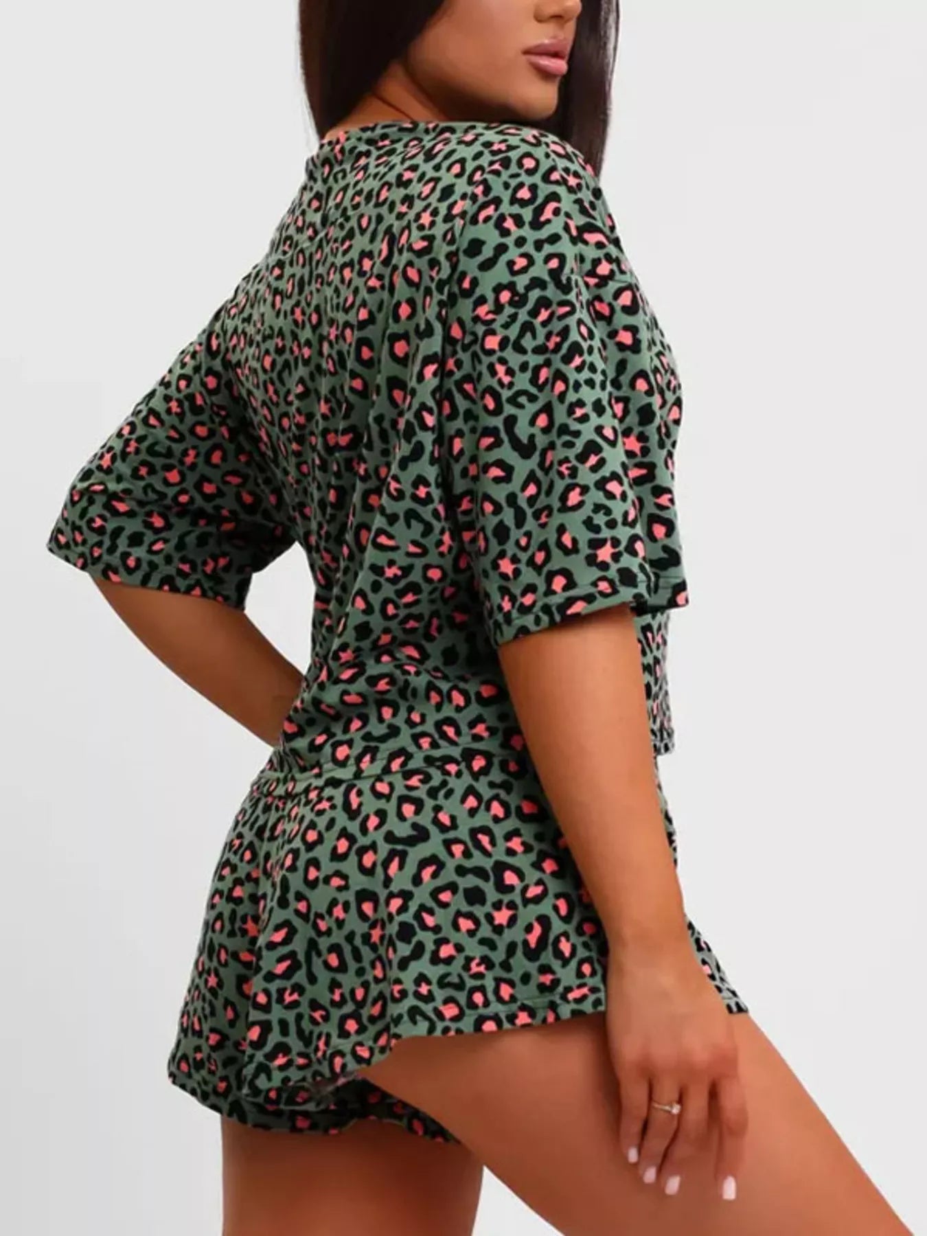 Leopard Print Relaxed Fit Tee and Shorts Lounge Set New Era Fashion LLc